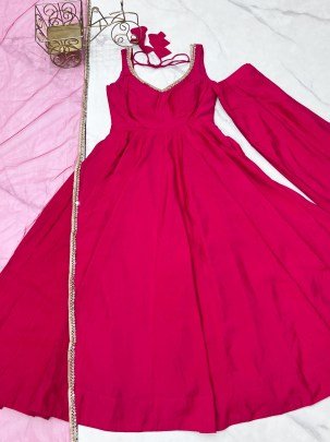 Chanderi Fabric Rani Pink Colour Anarkali Suit