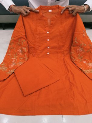 Chanderi Silk Fabric Rust Orange Colour Co Ord Set