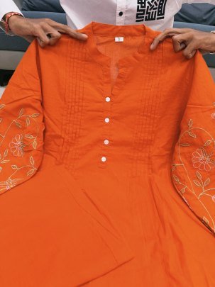 Chanderi Silk Fabric Rust Orange Colour Co Ord Set