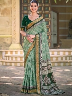 Chatai Border Pista Colour  Saree