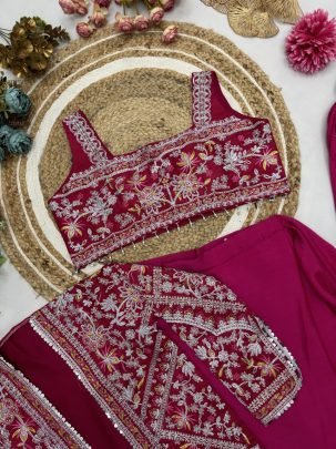 Chinnon Silk Fabric Pink Colour Ready To Wear Saree