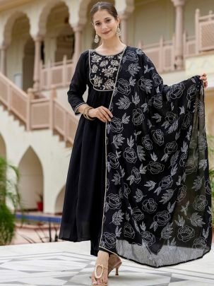 Chinon Fabric Black Colour Suit