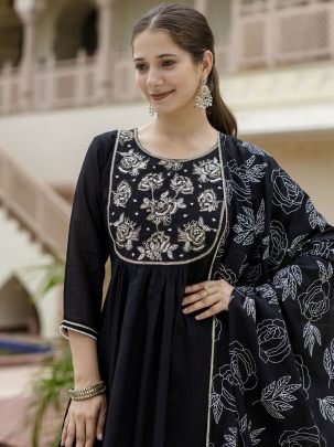 Chinon Fabric Black Colour Suit