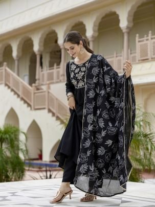 Chinon Fabric Black Colour Suit