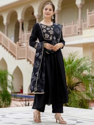 Chinon Fabric Black Colour Suit