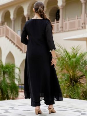 Chinon Fabric Black Colour Suit