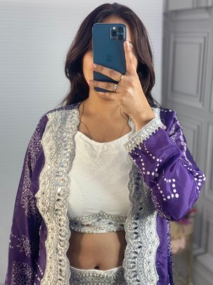 Chinon Fabric Crop Top With Fusion Drape Skirt