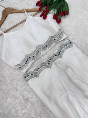 Chinon Fabric Crop Top With Fusion Drape Skirt