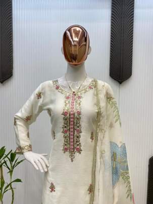 Chinon Sequin Embroidery Work Sharara With Printed Organza Dupatta