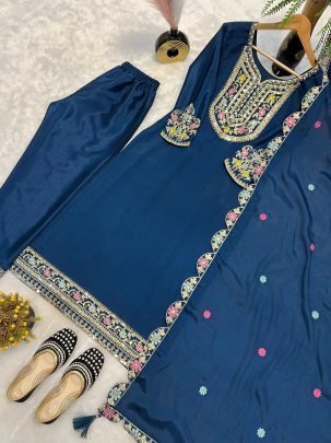 Chinon Silk Fabric Rama Colour Pakistani Suit