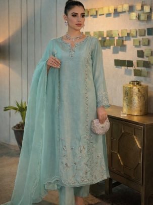 Chinon Silk Power Blue Colour  Ready Made Suit