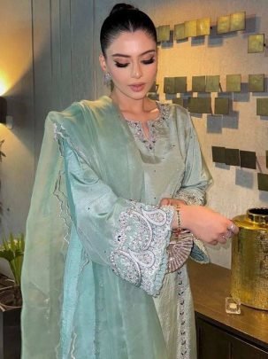 Chinon Silk Power Blue Colour  Ready Made Suit