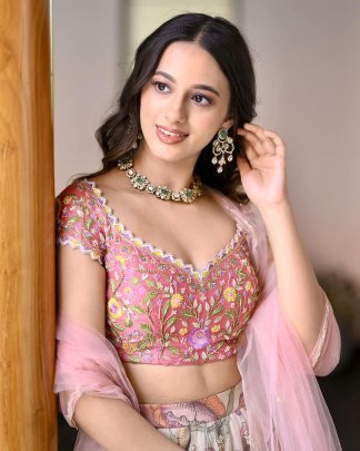 Chinon silk Printed Pink Colour Lehnga Choli With Dupatta