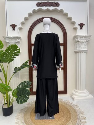 Classy Tones Black Colour Suit With Palazzo