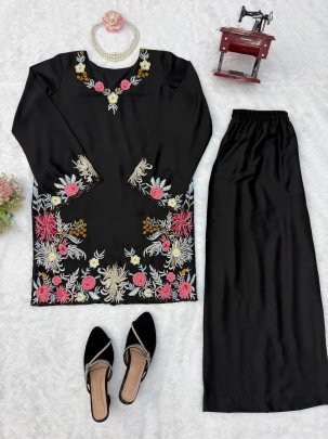 Classy Tones Black Colour Suit With Palazzo