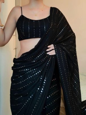 Cocktail Party Wear Black Colour Saree