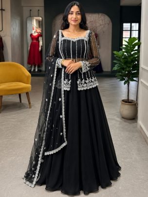 Cocktail Party Wear Black Colour Lehenga
