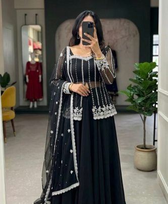 Cocktail Party Wear Black Colour Lehenga