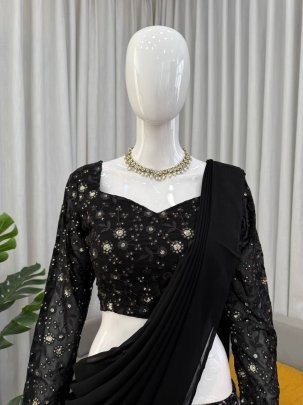 Cocktail Party Wear Black Colour Sequence Work Sharara Suit