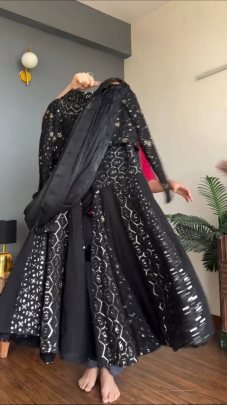 Cocktail Party Wear Black Colour Sequence Work Sharara Suit