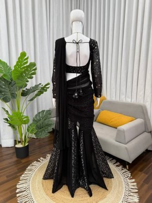 Cocktail Party Wear Black Colour Sequence Work Sharara Suit