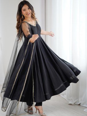 Cocktail Wear Black Colour  Anarkali Suit