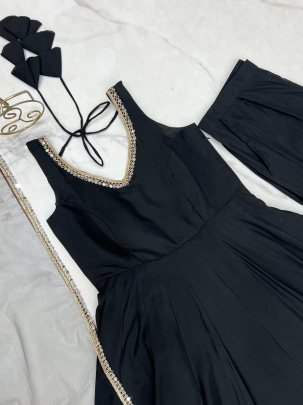 Cocktail Wear Black Colour  Anarkali Suit