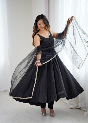 Cocktail Wear Black Colour  Anarkali Suit