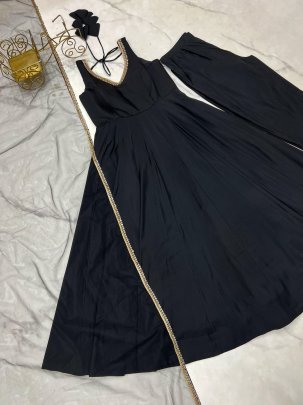 Cocktail Wear Black Colour  Anarkali Suit