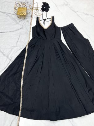 Cocktail Wear Black Colour  Anarkali Suit
