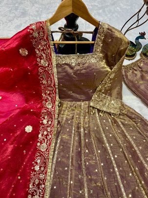 Copper Colour Embroidery Work Suit