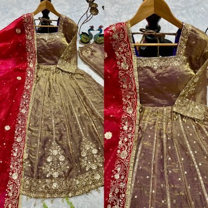 Copper Colour Embroidery Work Suit