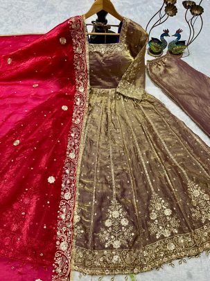 Copper Colour Embroidery Work Suit