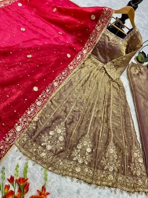 Copper Colour Embroidery Work Suit