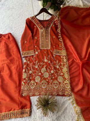 Coss Moss  Fabric Rust Orange Colour Palazzo Suit
