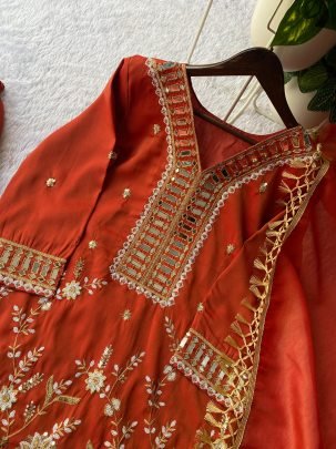 Coss Moss  Fabric Rust Orange Colour Palazzo Suit