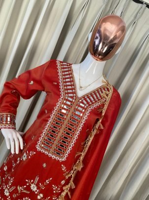 Coss Moss  Fabric Rust Orange Colour Palazzo Suit