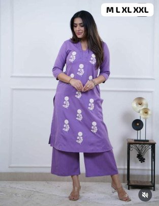 Cotton 60-60 Fabric Lavender Colour Co Ord Set