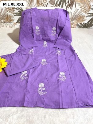 Cotton 60-60 Fabric Lavender Colour Co Ord Set