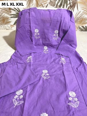 Cotton 60-60 Fabric Lavender Colour Co Ord Set