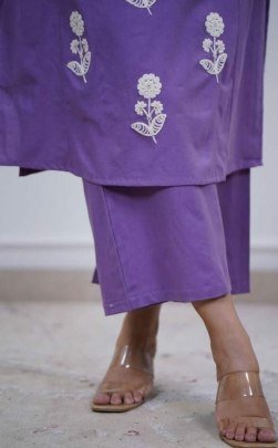 Cotton 60-60 Fabric Lavender Colour Co Ord Set