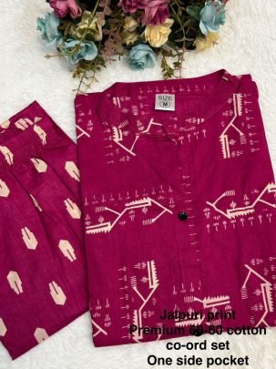 Cotton 60 60 Fabric  Wine  Colour Co Ord  Set