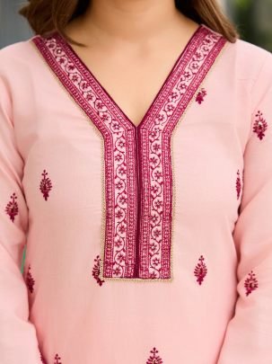 Cotton Blend Peach Colour Ready Made Suit