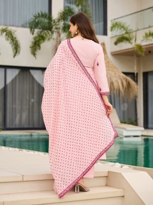 Cotton Blend Peach Colour Ready Made Suit