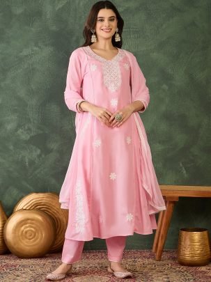Cotton Blend Pink Colour Ready  Made Suit