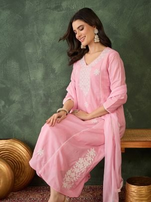 Cotton Blend Pink Colour Ready  Made Suit