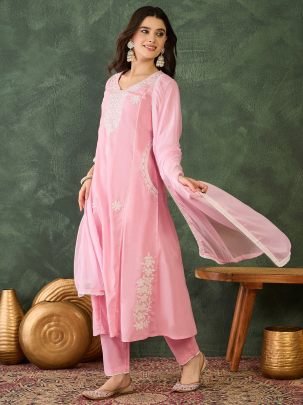 Cotton Blend Pink Colour Ready  Made Suit