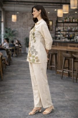 Cotton Fabric Cream Colour Co Ord Set