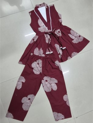 Cotton Fabric  Maroon Colour  Kids Co Ord Set