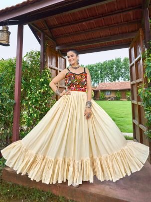 Cream Colour Gaamathi Work Navratri Gown